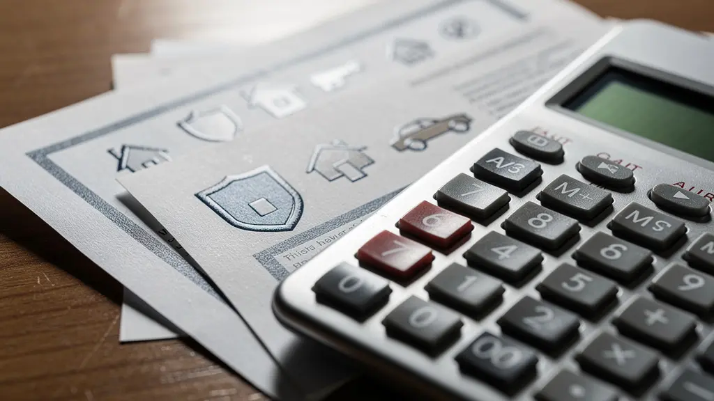 Mesa con documentos de seguros y calculadora mostrando comparación de costes a largo plazo