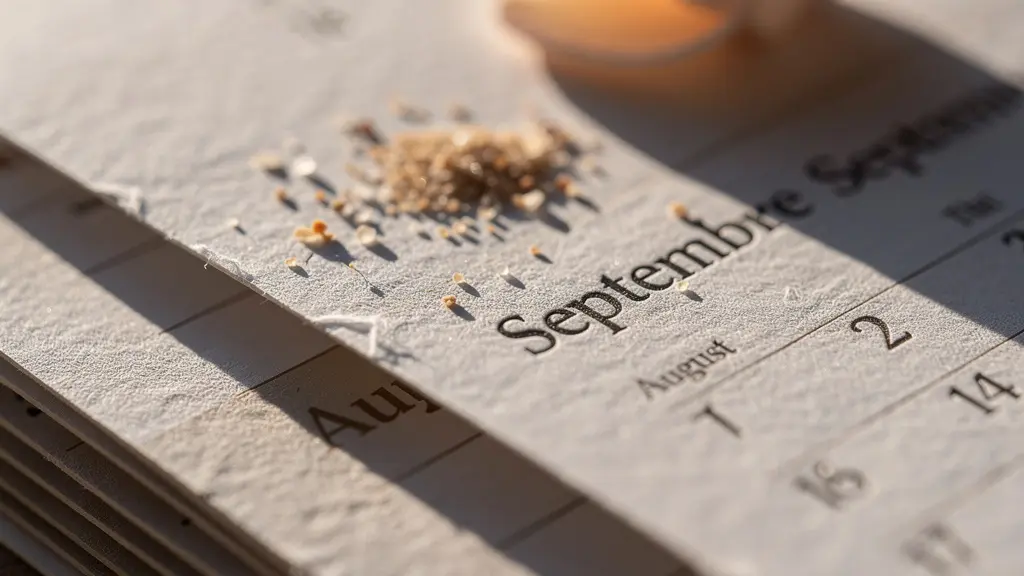 Un primer plano de un calendario mostrando la transición de agosto a septiembre, simbolizando el final del verano y el momento estratégico para publicar.