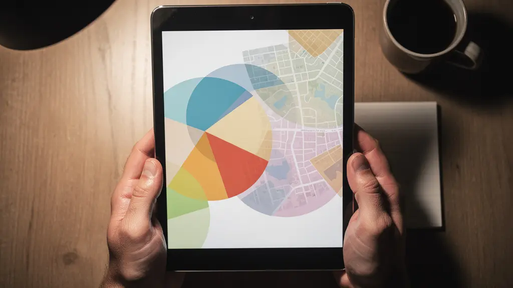 Vista cenital de mapa digital con zonas delimitadas para búsqueda de vivienda