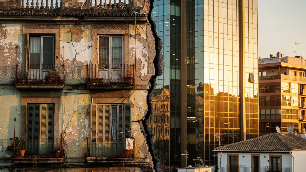 Comparación visual del mercado inmobiliario español mostrando la crisis actual versus períodos anteriores