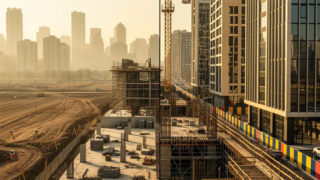 Vista panorámica de desarrollo urbano mostrando diferentes fases de construcción