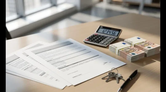 Documentos legales y dinero representando fianza y depósito de alquiler entre propietario e inquilino
