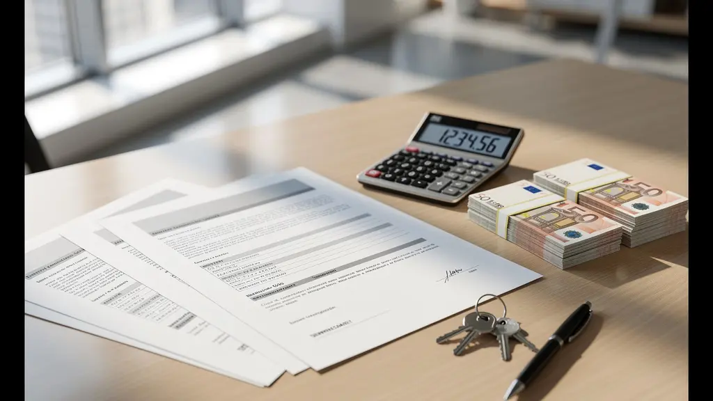 Documentos legales y dinero representando fianza y depósito de alquiler entre propietario e inquilino