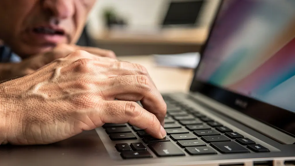 Propietario preocupado revisando anuncios online en su laptop en casa