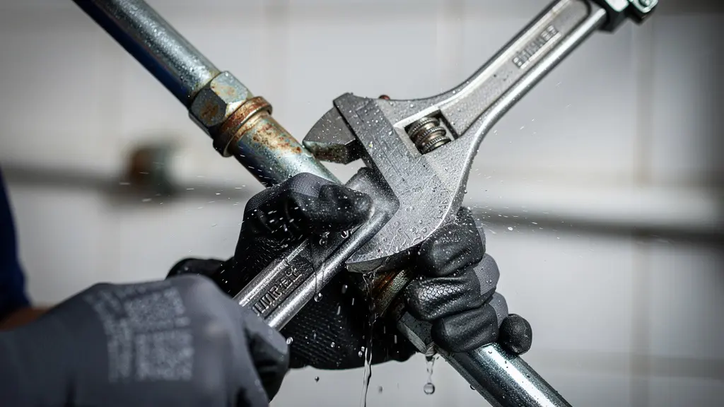 Fontanero profesional reparando tubería con herramientas especializadas