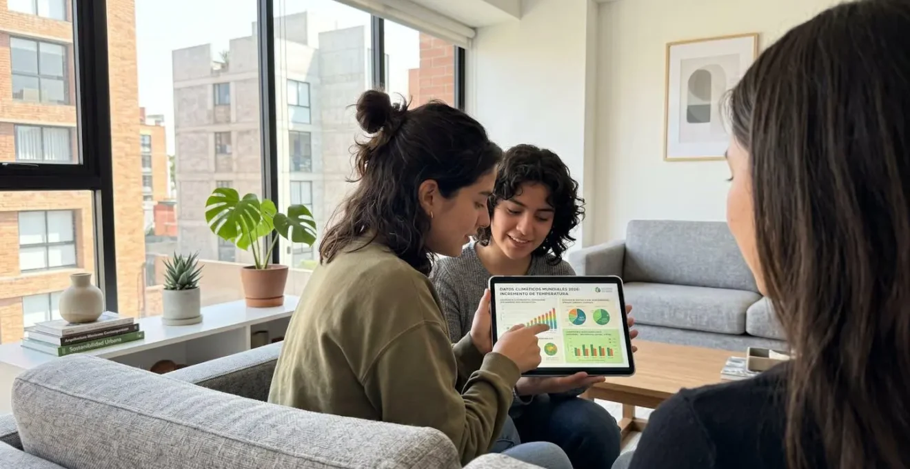 Una pareja joven consulta juntos una tablet en un sofá contemporáneo, ángulo lateral mostrando concentración compartida en la pantalla